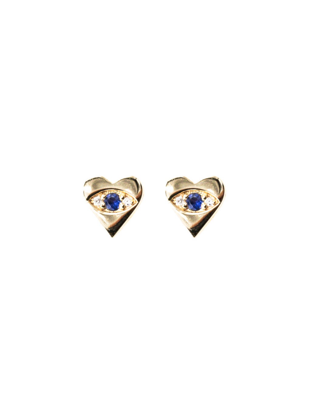 14K gold sapphire evil eye heart stud earrings with diamond accents from the ROAM Collection