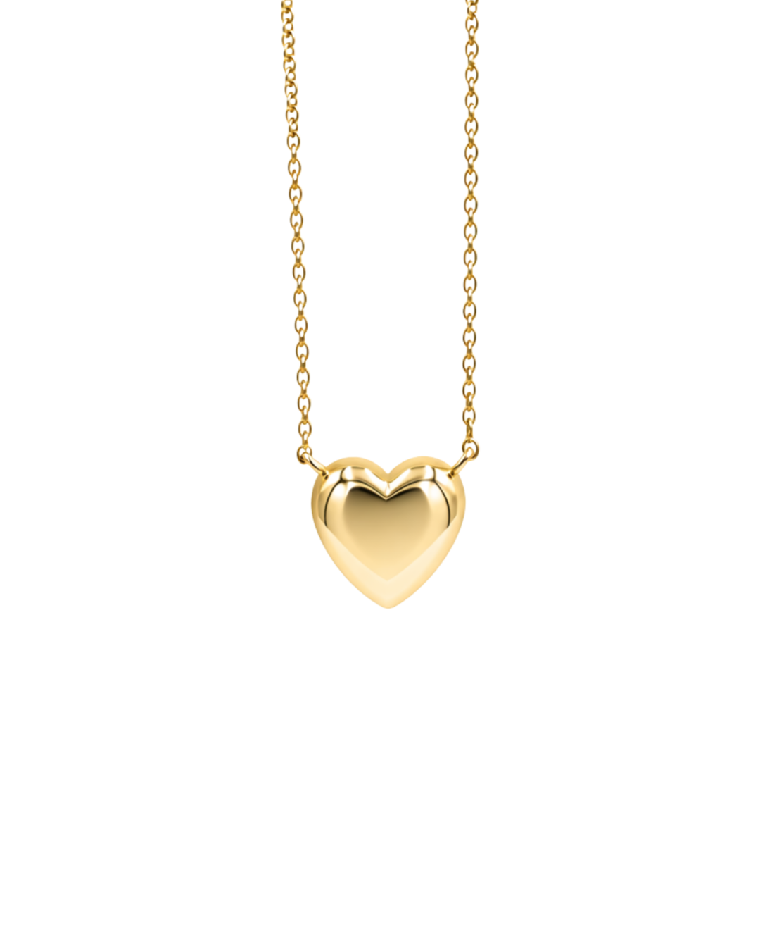 14K solid gold puffed heart pendant necklace on an 18-inch chain from the ROAM Collection