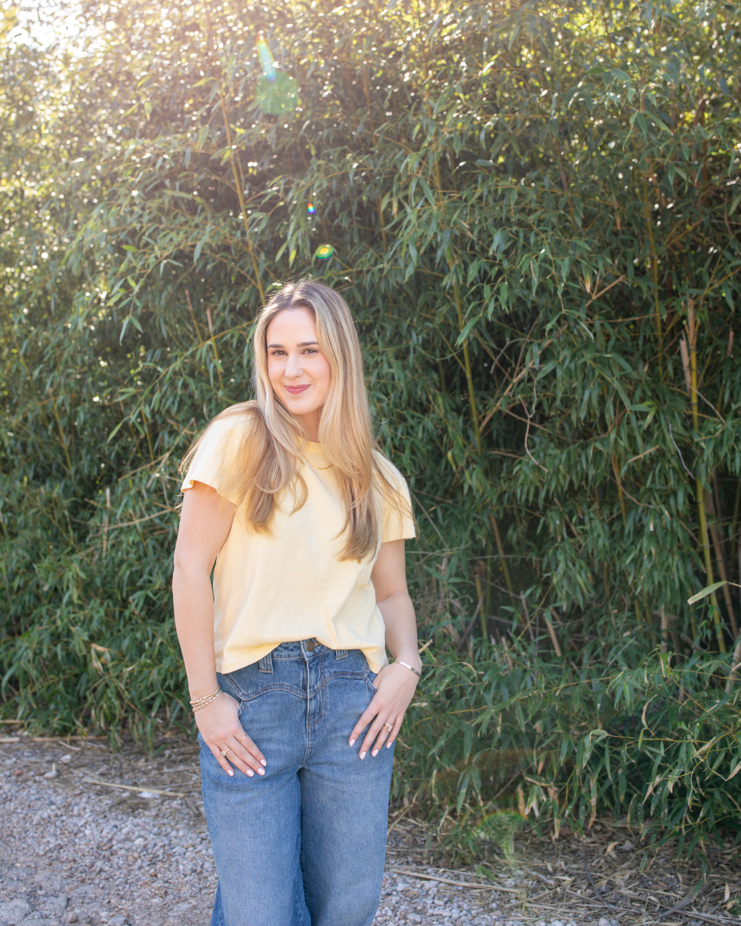 Medium wash high rise straight leg denim