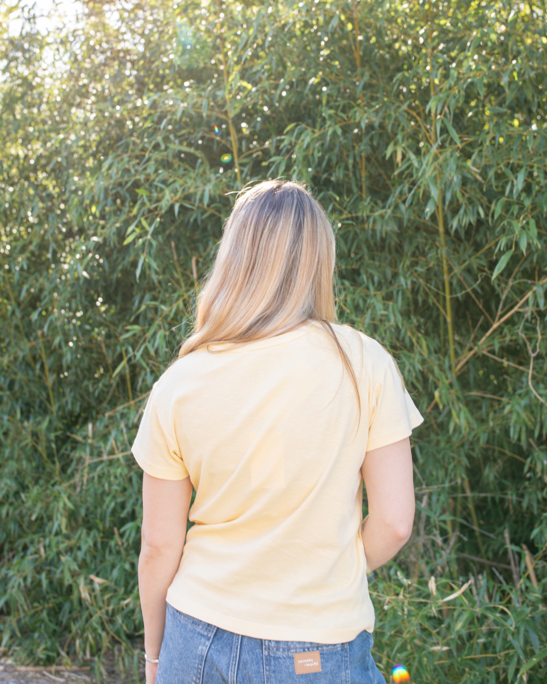 Yellow vintage slub cotton tee back view