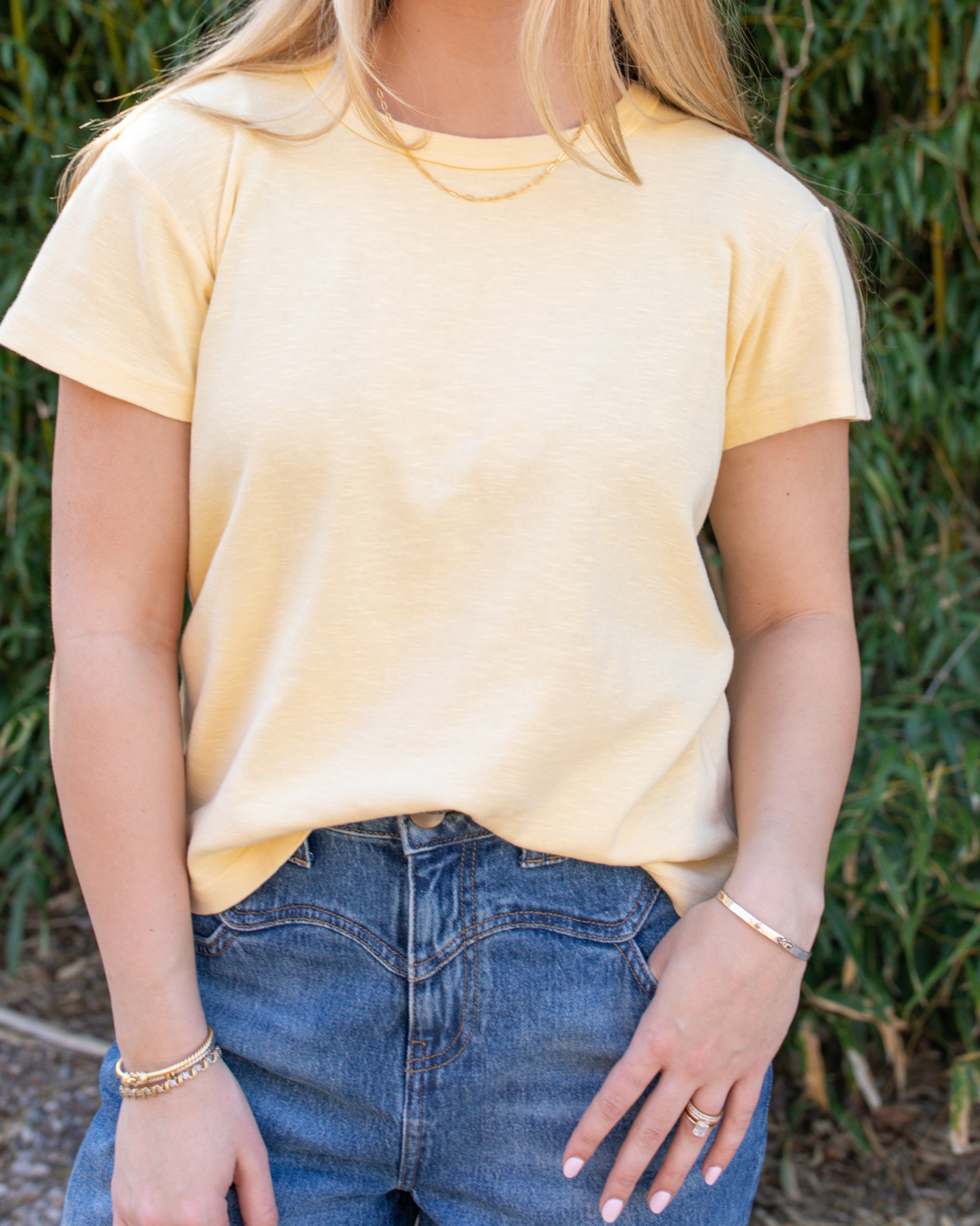 Lightweight yellow short sleeve cotton t-shirt