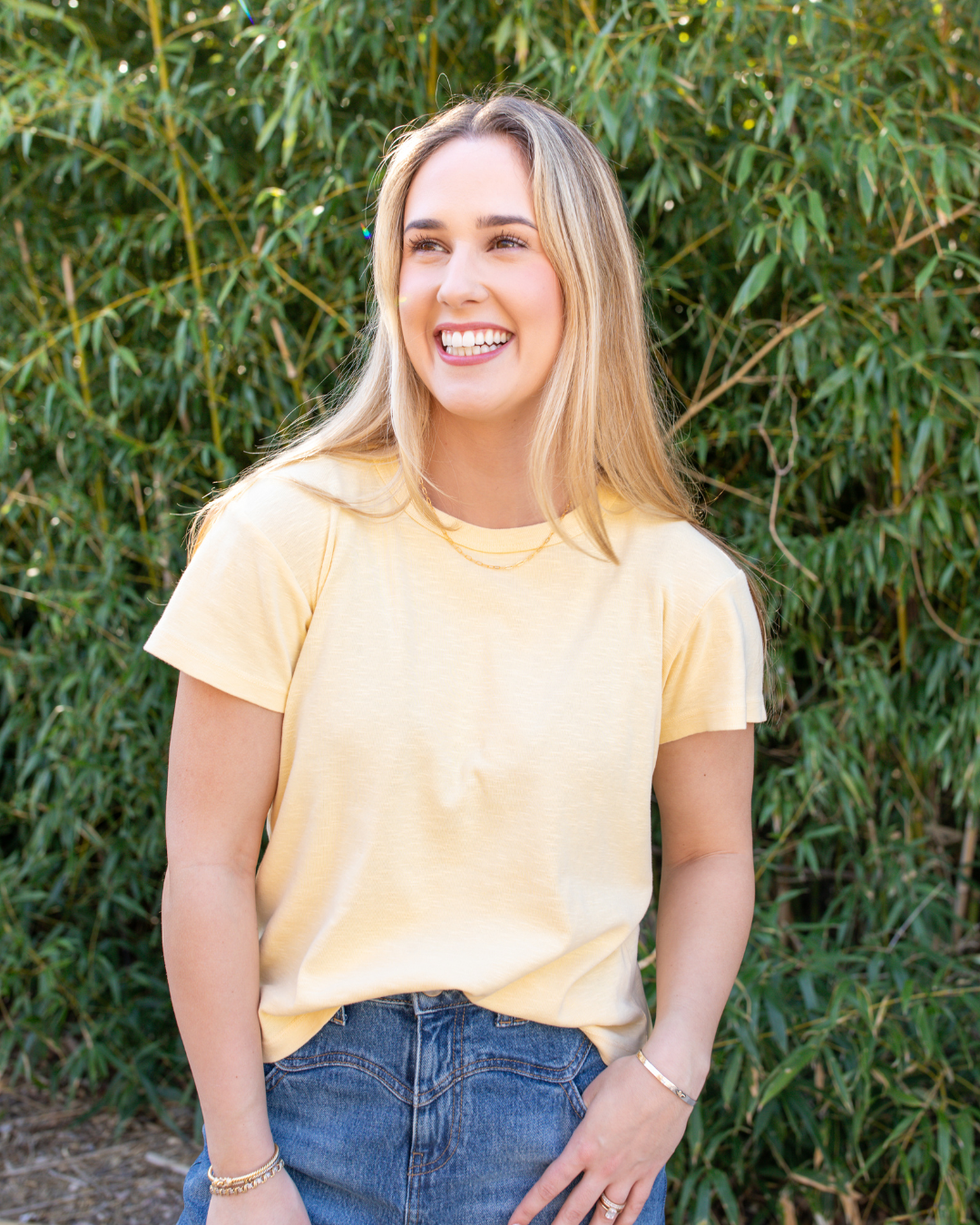 Vintage slub tee in soft yellow with crew neckline
