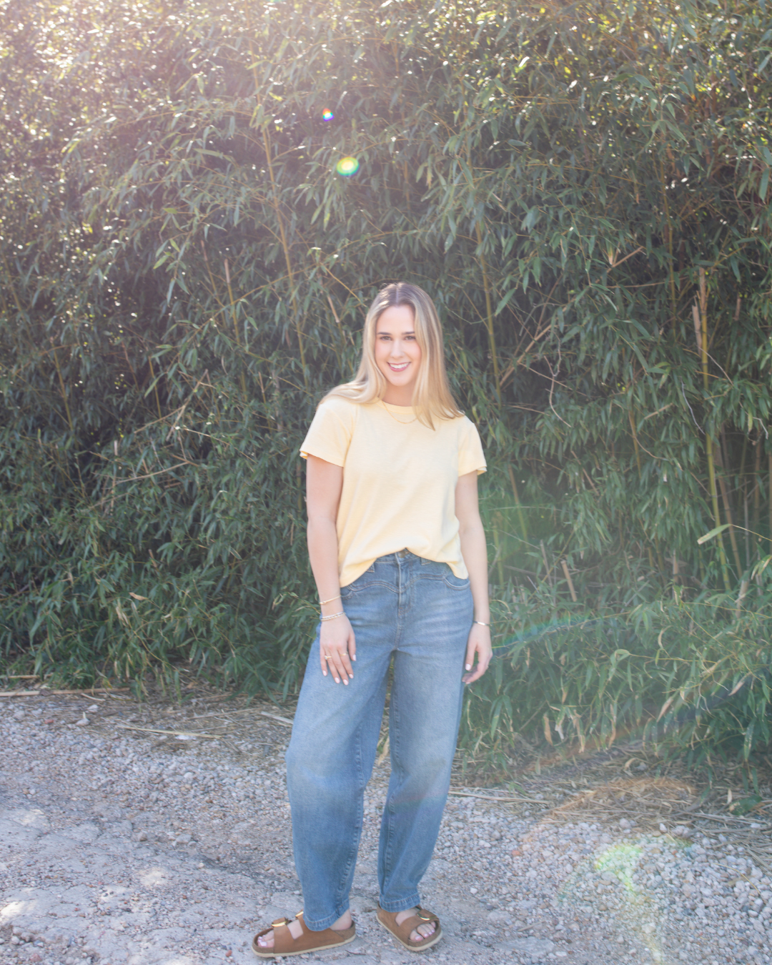 Yellow relaxed fit tee styled with denim