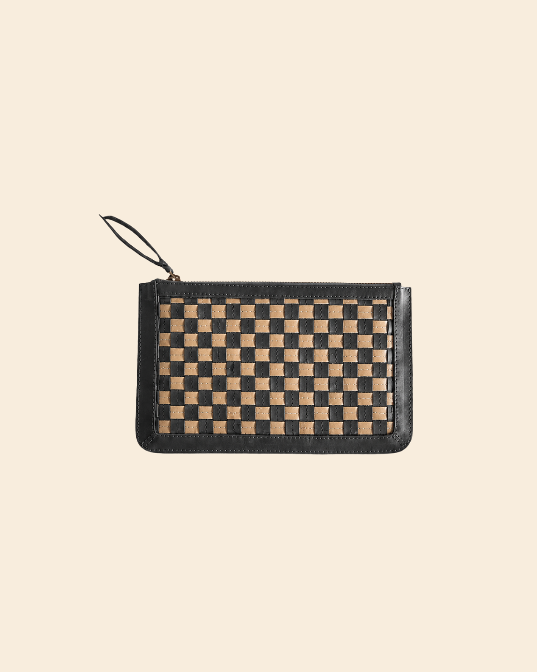 ABLE Nesmia Basketweave Clutch in Black Tan made from repurposed leather