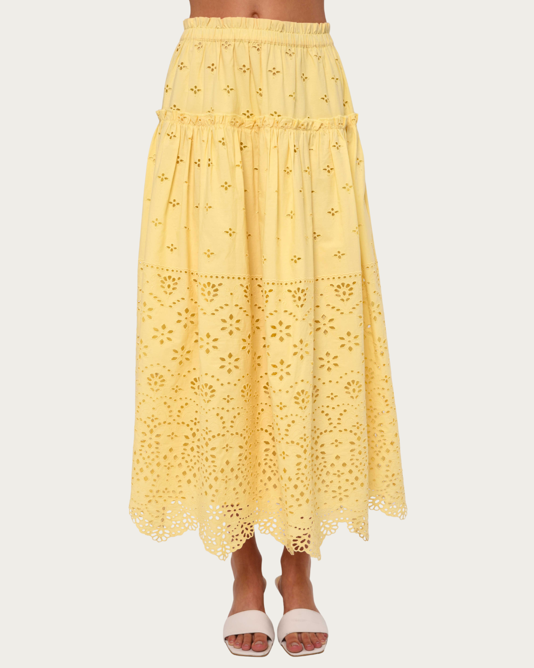 Angelique Skirt yellow embroidered eyelet maxi skirt