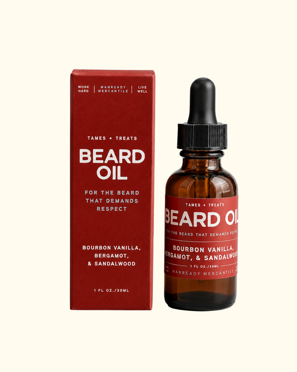 Beard Oil Red Label with bourbon vanilla bergamot and sandalwood scent notes