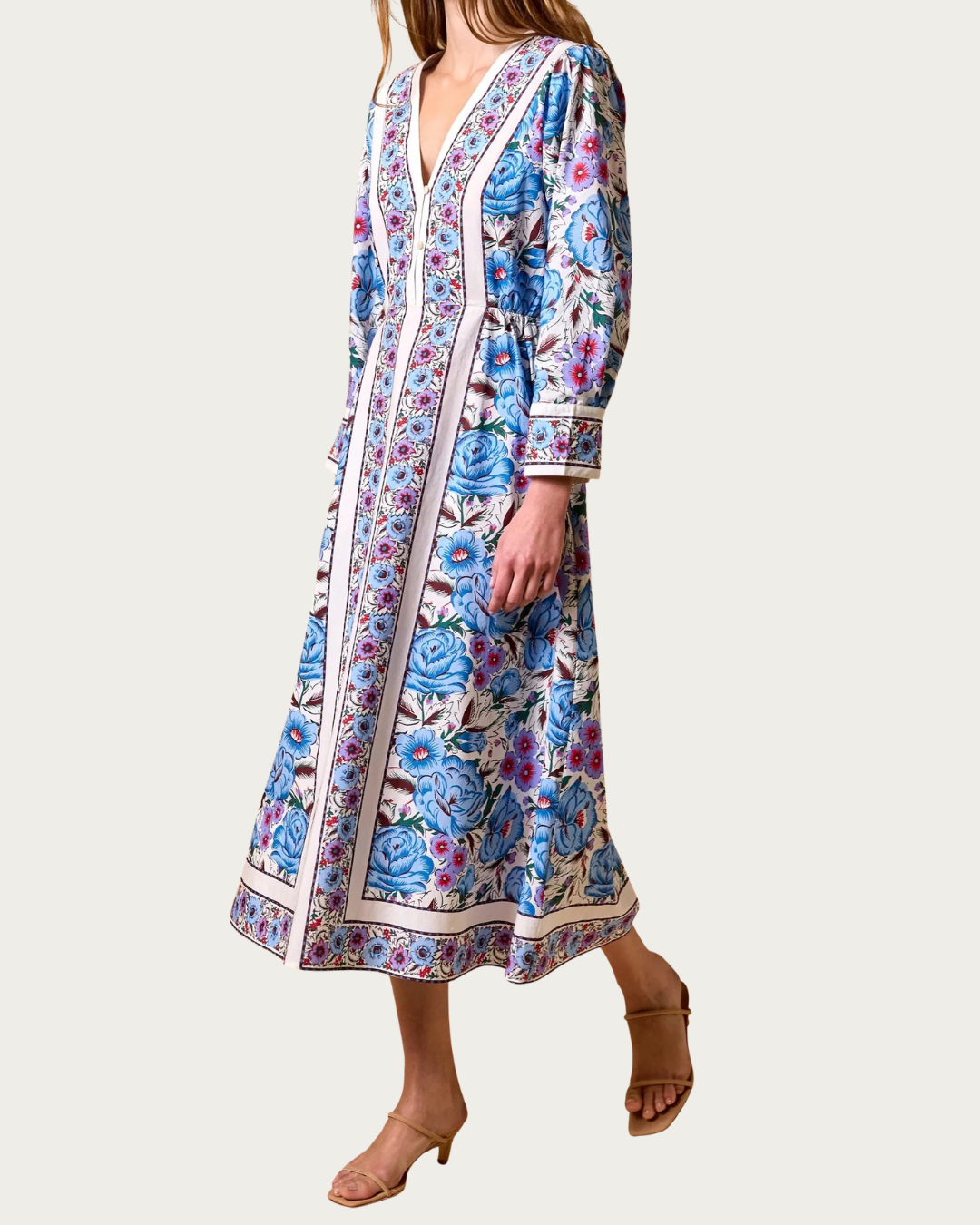 Side view of Blanche Midi Dress Fluora vintage inspired floral dress