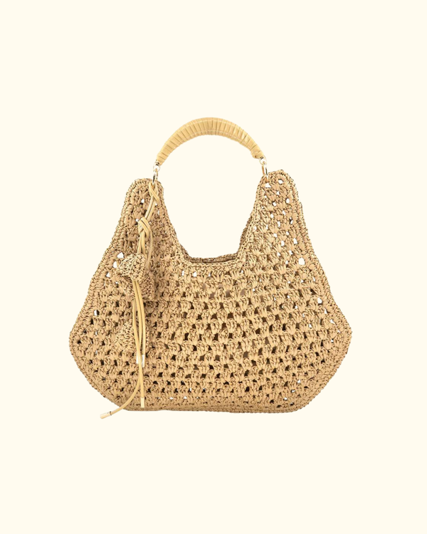 Coco Bag khaki straw tote front view