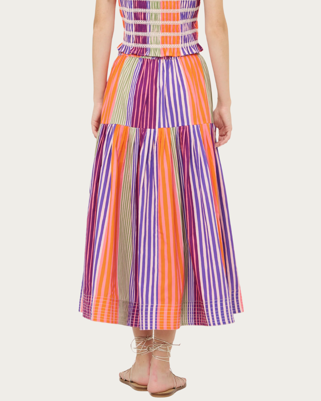 Back view of Ginny Skirt Wolcott Multi with colorful stripe print