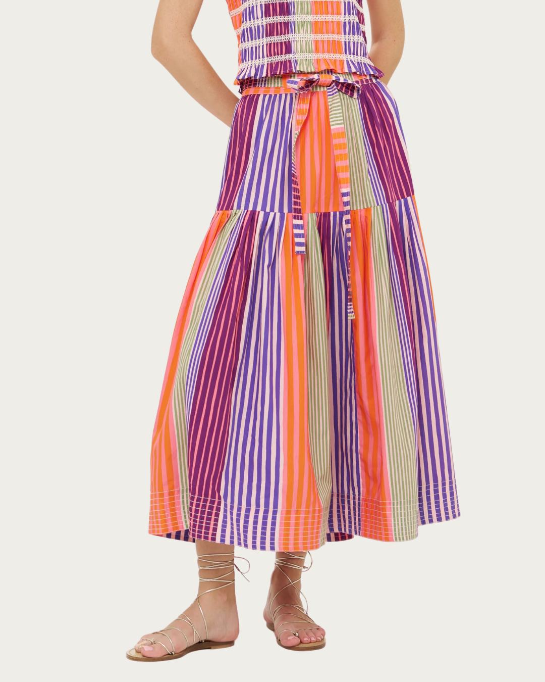 Ginny Skirt Wolcott Multi striped cotton poplin midi skirt