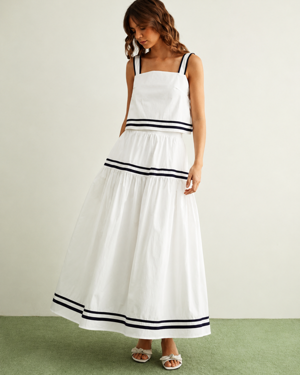 Grady Tiered Skirt White Navy alternate view