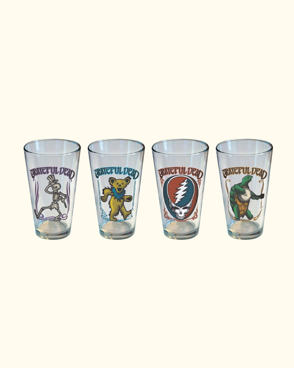 Grateful Dead Pint Glass Set Of 4 with assorted collectible artwork