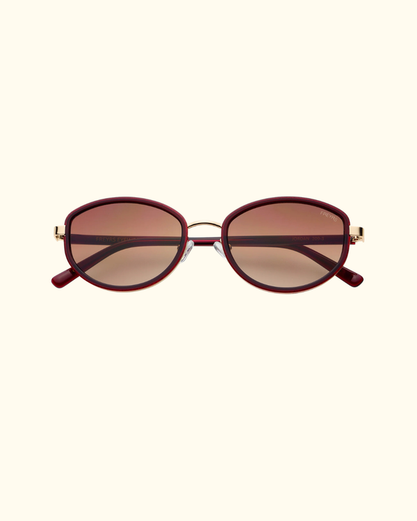 Jordan Oval Sunglasses in burgundy with brown gradient lenses front view