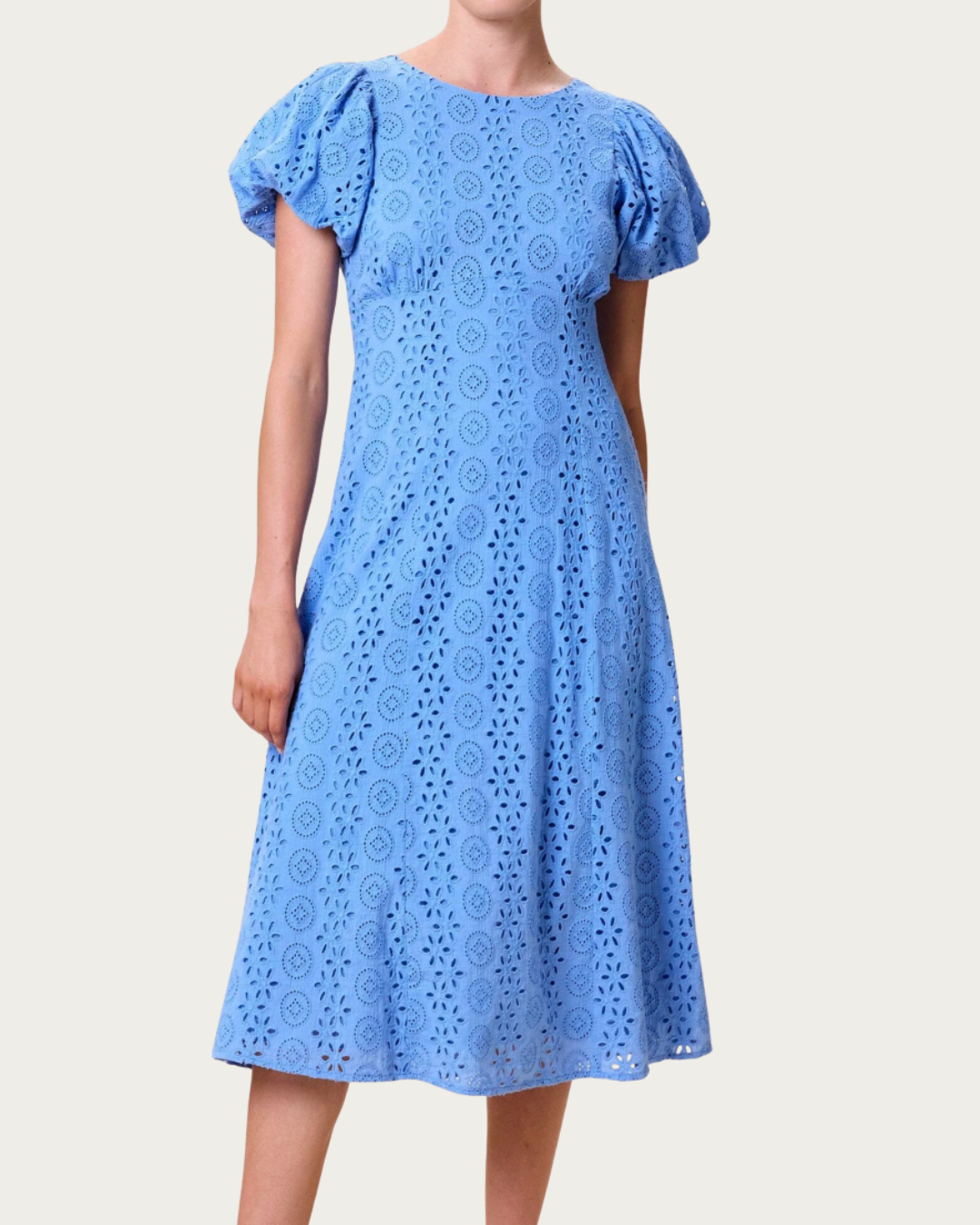 Leslie Midi Dress Blue Bonnet blue cotton eyelet midi dress