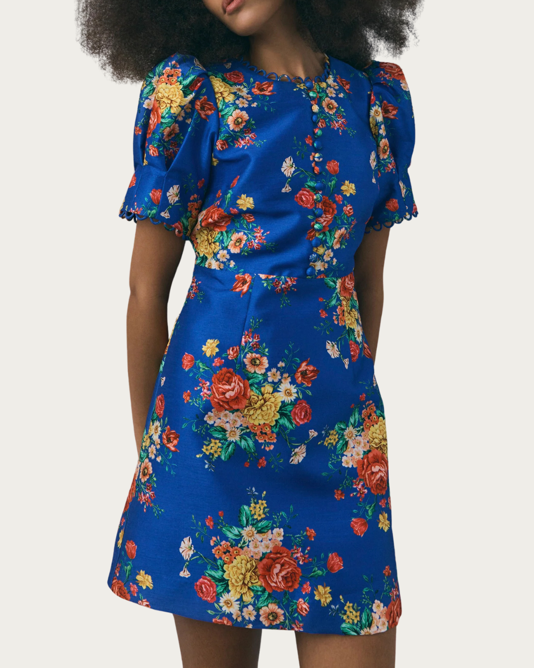 Margot Puff Sleeve Dress Dutch Floral Cobalt blue floral mini dress