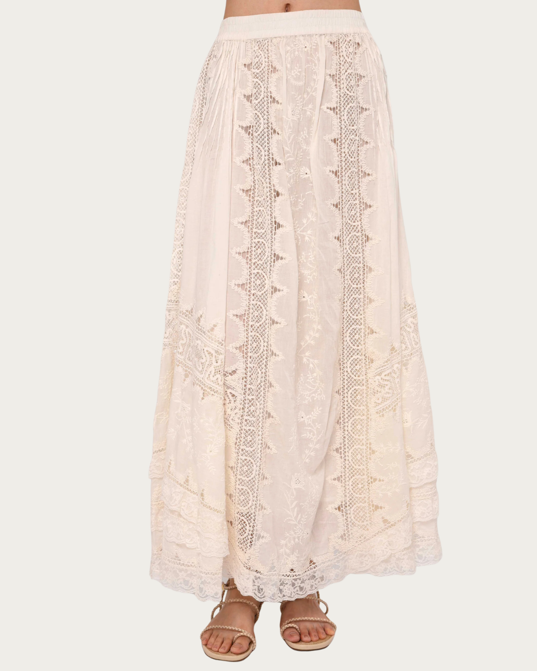 Marlow Skirt Ivory crochet lace maxi skirt with embroidery