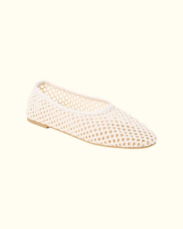 Marta Woven Flat Ivory by Coconuts by Matisse side view with pointed toe and slip-on design
