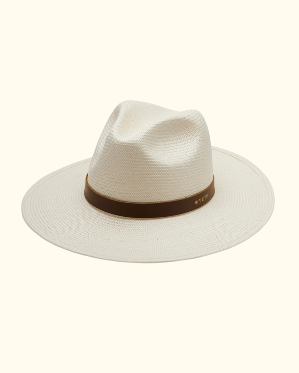 Miguel Toyo Straw Panama Hat in Cream with leather hat band and wide brim