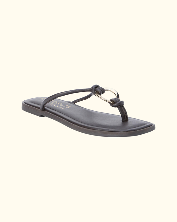 Dark brown Mission Sandal with leather straps and metal ring accent