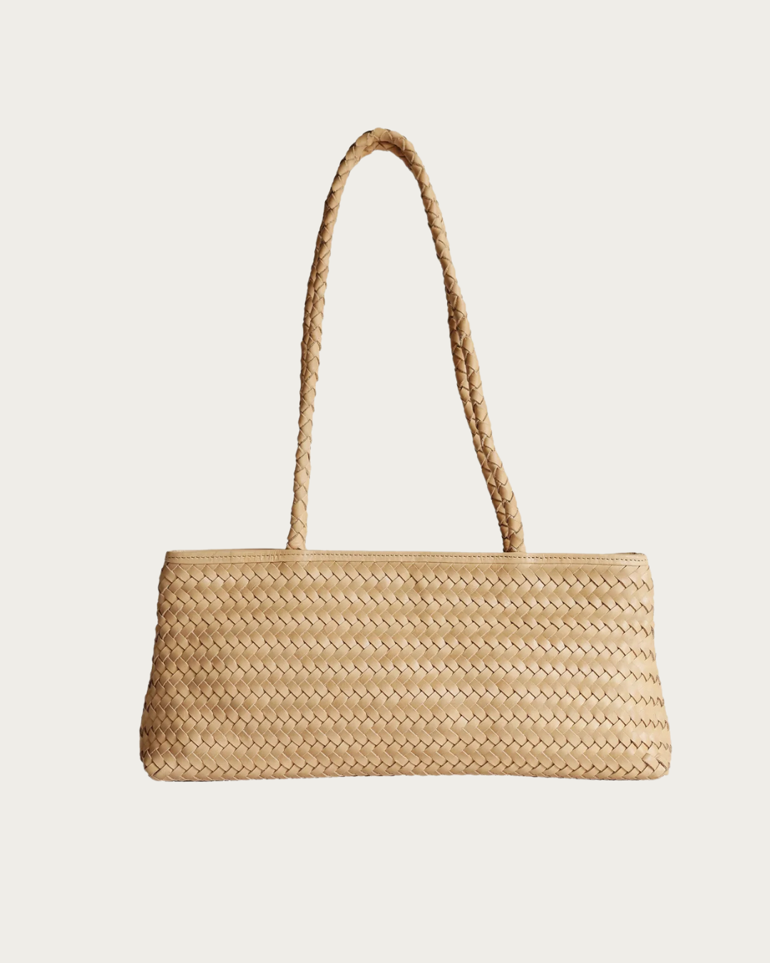Naomi Bag Caramel handwoven leather east west shoulder bag