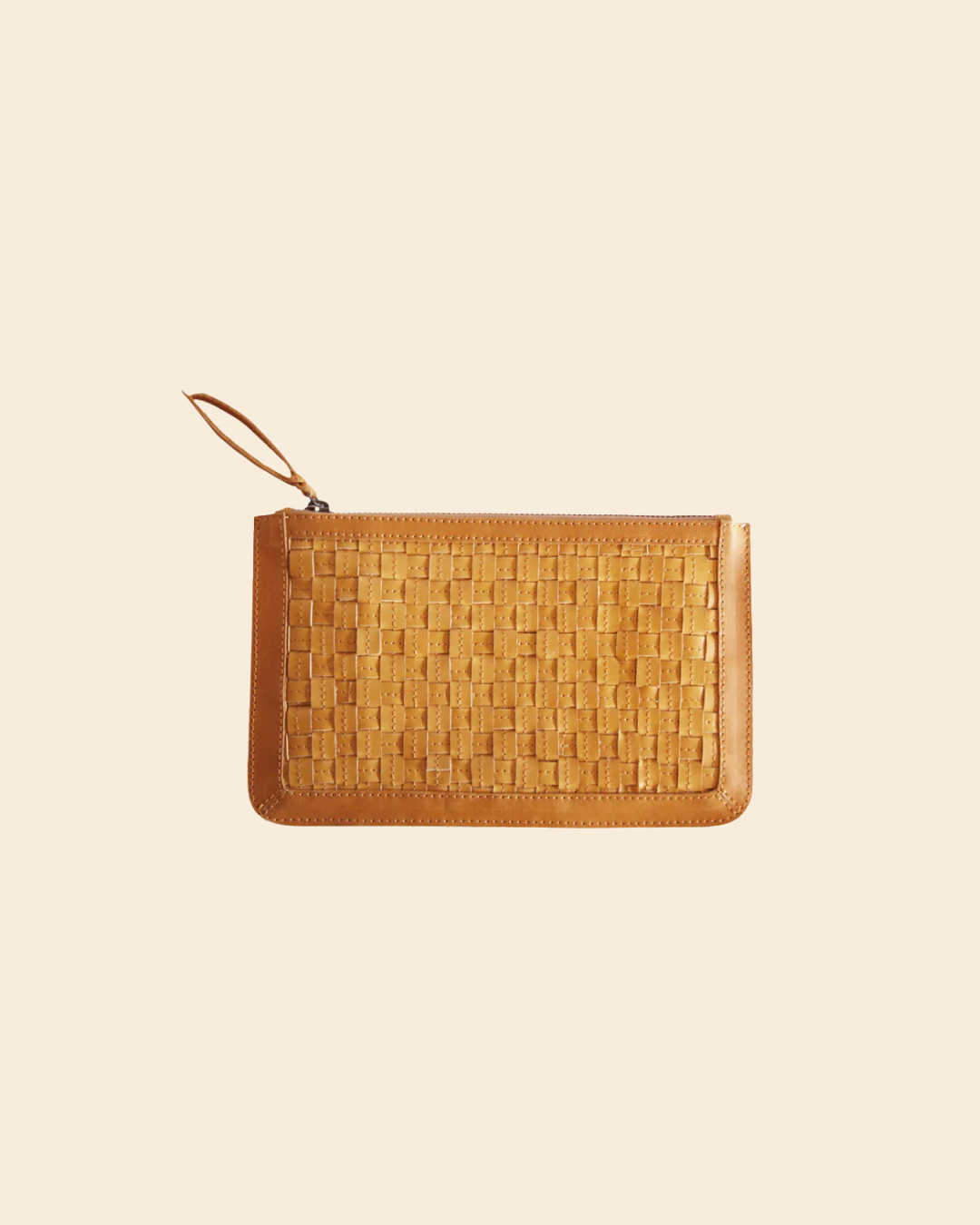 Nesmia Basketweave Clutch in Cognac made from repurposed leather