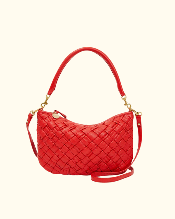 Petit Moyen Rosa Puffy Woven Nappa red woven leather mini bag with shoulder and crossbody straps