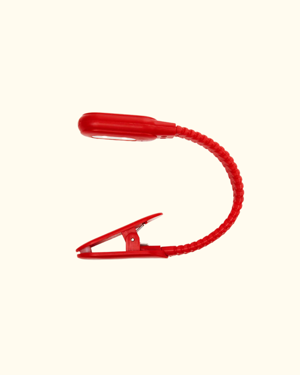 Red rechargeable clip book light with flexible gooseneck