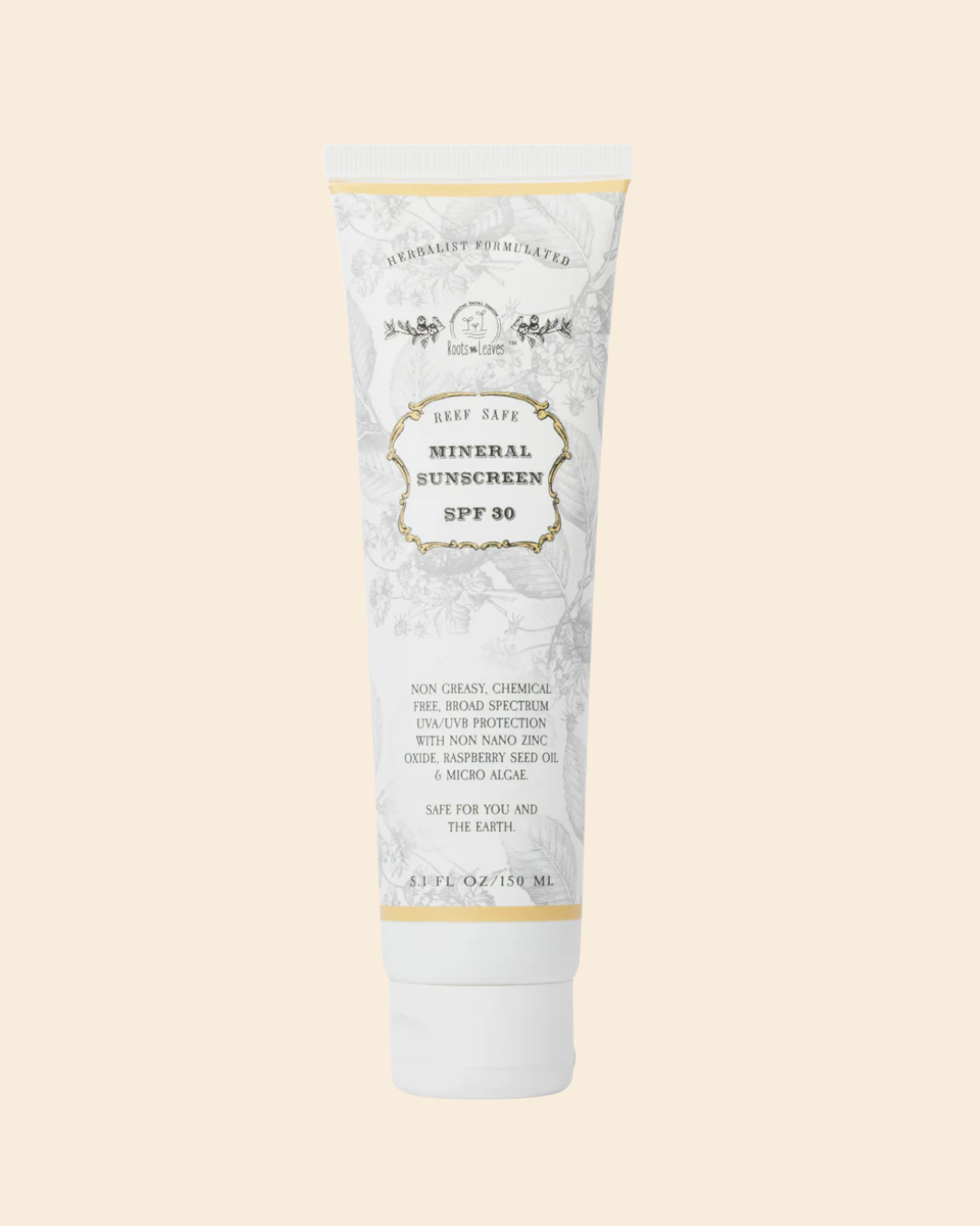 Roots & Leaves Reef Safe Vegan Mineral Sunscreen SPF 30 front view