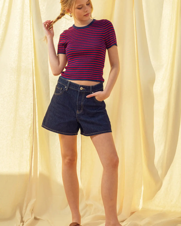 Tay Striped Ribbed Tee Navy Cherry alternate view
