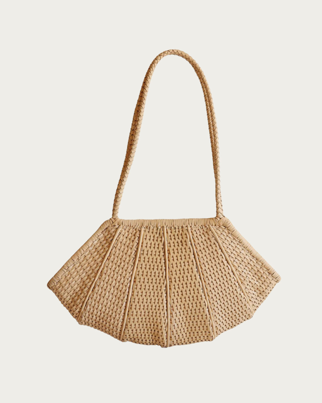 Venera Bag Caramel handwoven leather fan shaped shoulder bag