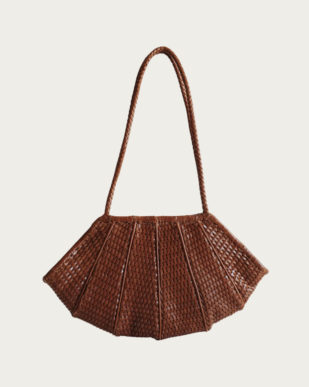 Venera Bag Sienna handwoven leather fan shaped shoulder bag